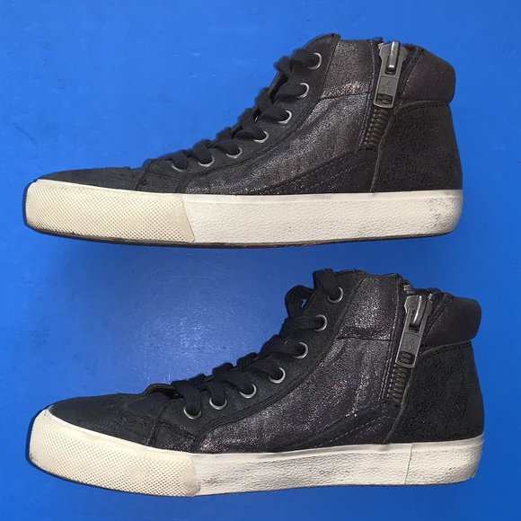 ASH SPOT BIS SIZE 5 BLACK LEATHER UPPERS SNEAKER SHOES W/ SHIMMER SIDE PANELS - Picture 2 of 6